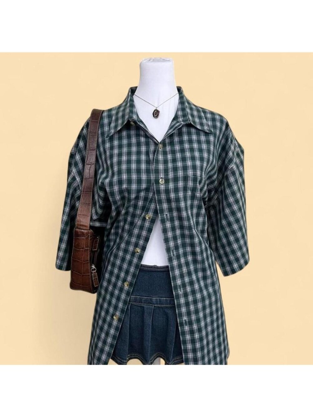 y2k green plaid preppy indie skater button up shirt